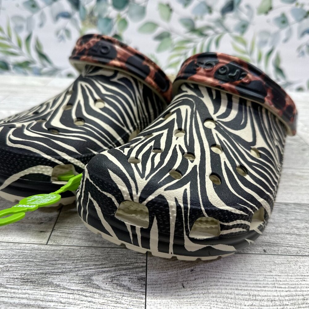 Crocs Classic Animal Print Clogs Zebra Slip On Women's Size 9 New